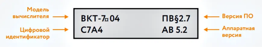 Индикация модели и версий на дисплее тепловычислителя ВКТ-7