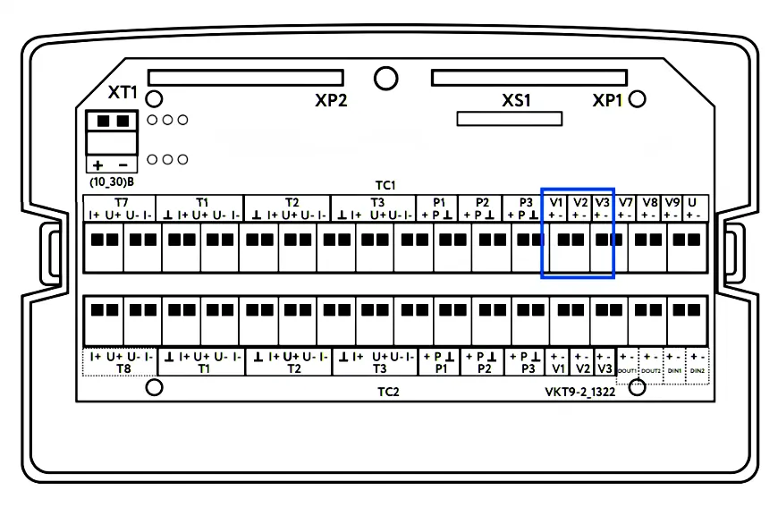 Клеммные колодки для подключения контактов преобразователей расхода в ВКТ-9