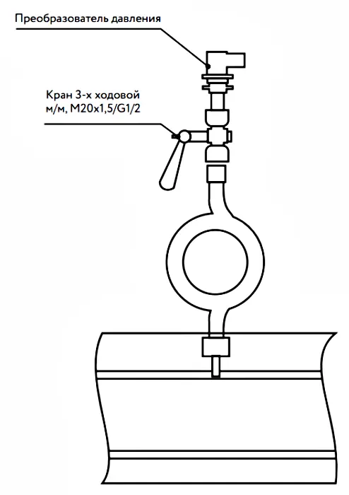 Монтаж преобразователя давления через петлевую трубку. Чертеж