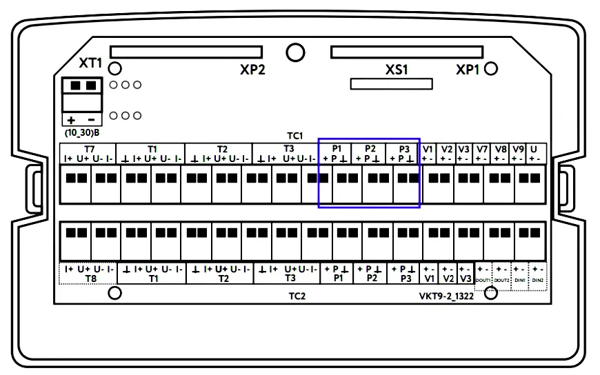 Схема - Клеммные колодки для подключения контактов преобразователей давления в ВКТ-9