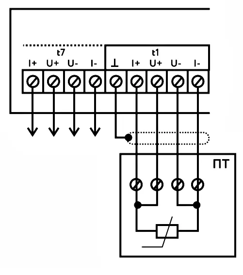 Схема подключения датчиков температуры термопреобразователей к вычислителю ВКТ-9